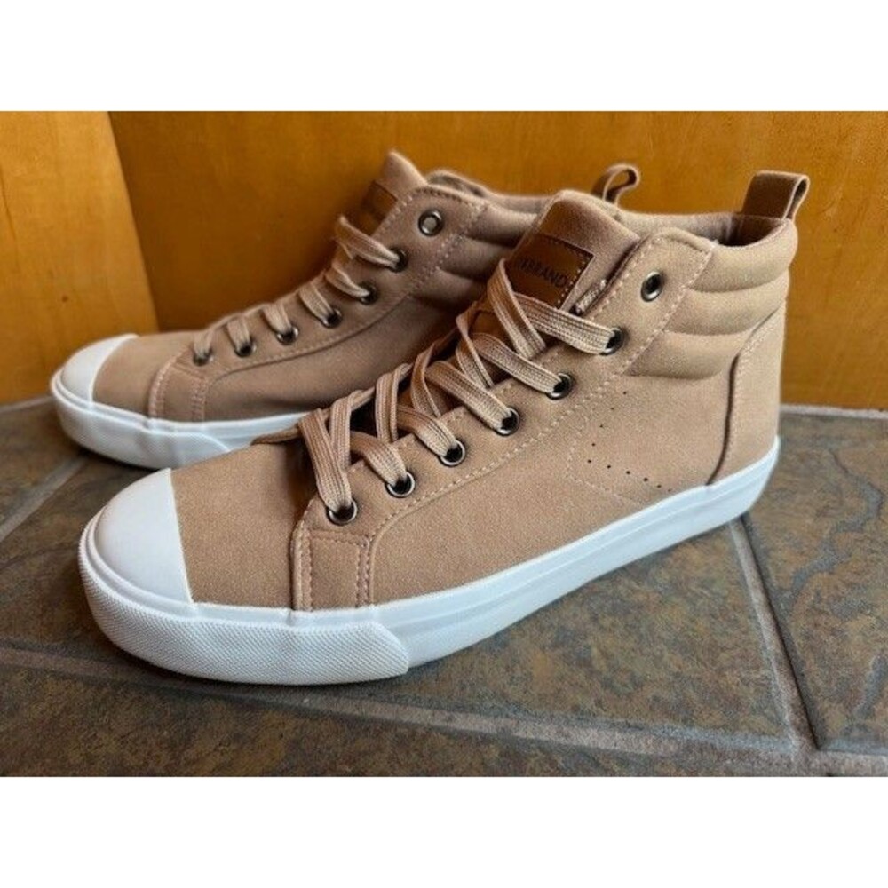 Womens Sz 8 Lucky‎ Brand Brown Beige Tan Hi High Top Suede Sneakers Shoes EUC
